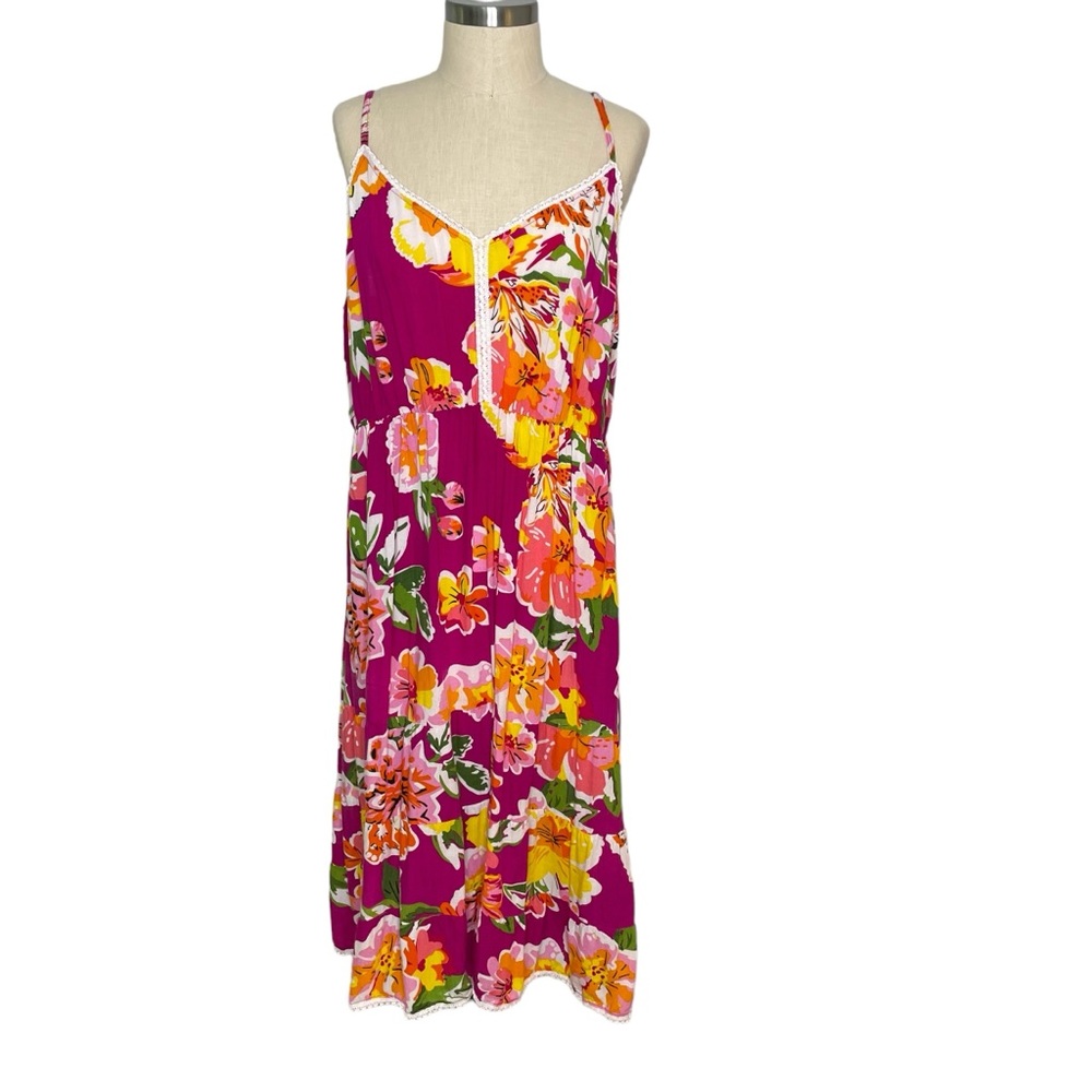 South Main Sz XXL Pink Tropical Floral Adjustable Straps Elastic Back Sundress